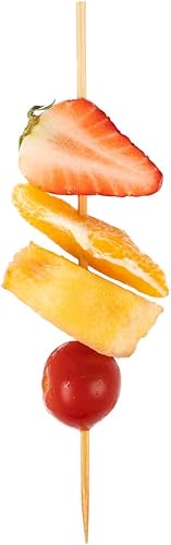 Miniatura 42 de Púas de cóctel de 3.5 pulgadas, 100 pinchos desechables para aperitivos, parte superior cilíndrica, palillos de dientes decorativos de bambú