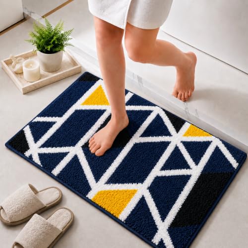 Image of Roseate Mosaic Anti Skid (50x80 cm) Microfiber 2000 GSM Bath Mat for Bathroom /Bedroom /Door Mat /Floor Mat (Blue) Pack of 2