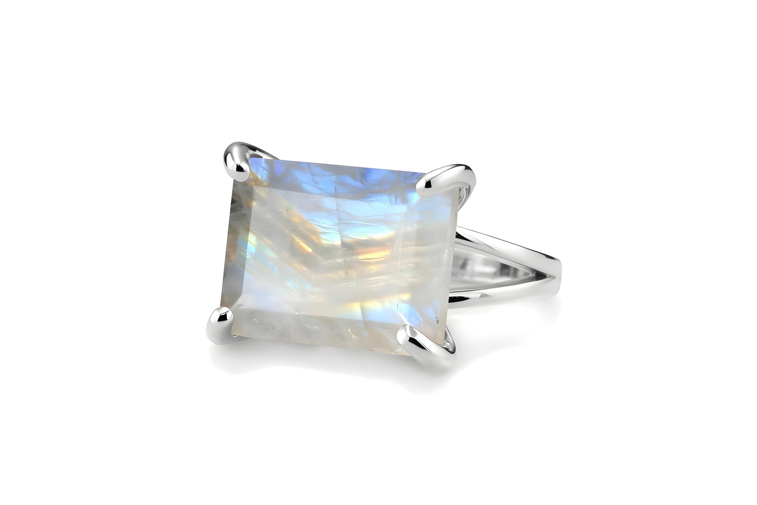 Auffälliger Mondstein in 925 Sterling Silber - Mode, Statement, Bohème-Schmuck - Individuelle Edelstein Mondstein Ringe für Frauen - Elegantes Juni Geburtsstein Geschenk für Sie - mit Schmuck-Box