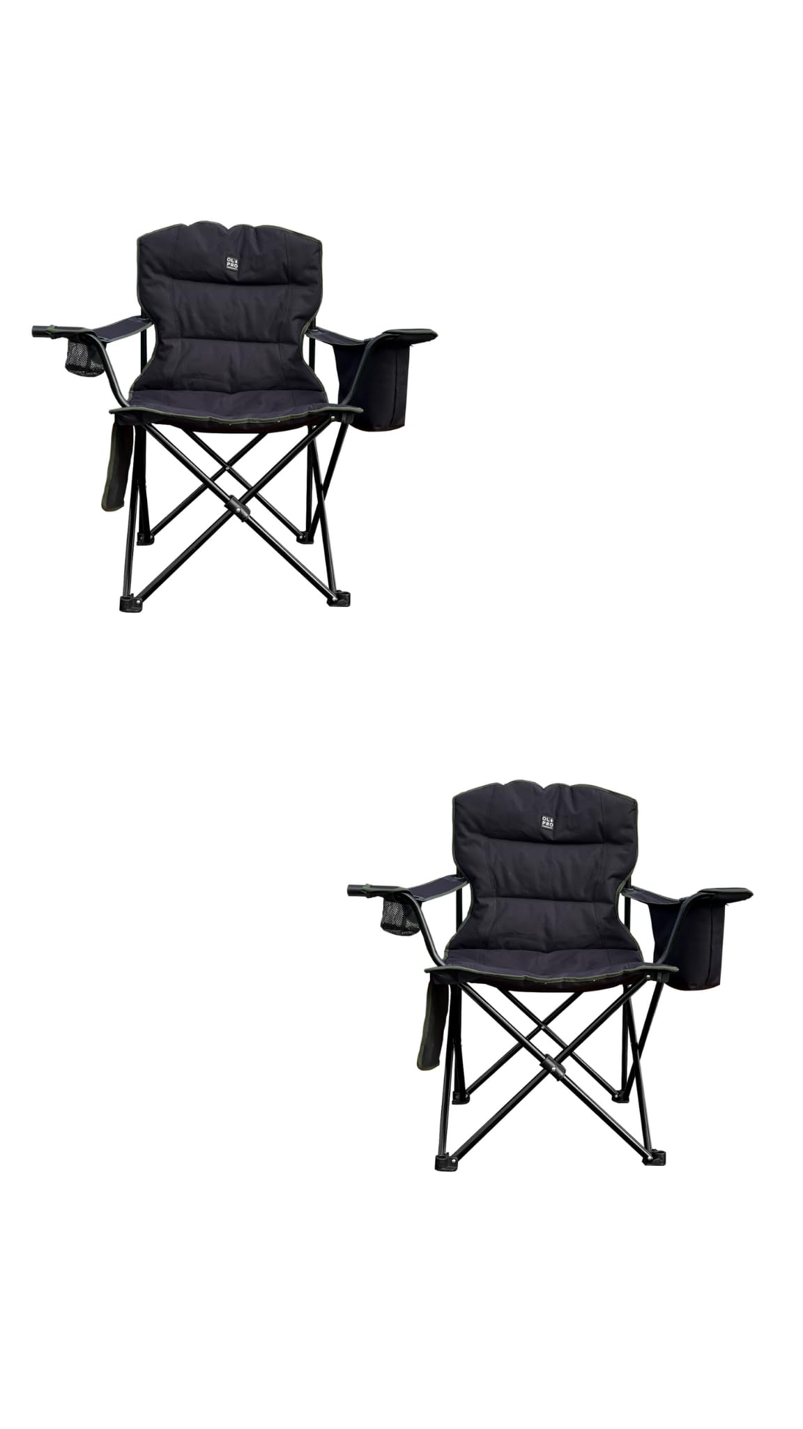 OLPRO Outdoor Leisure Products Henwick Heavy Duty Padded Folding Camping Chair for Adults, Ideal for Camping, Garden, and Picnic. cooler bag, wine glass holder and cup holder. Set of 2 โ image 1