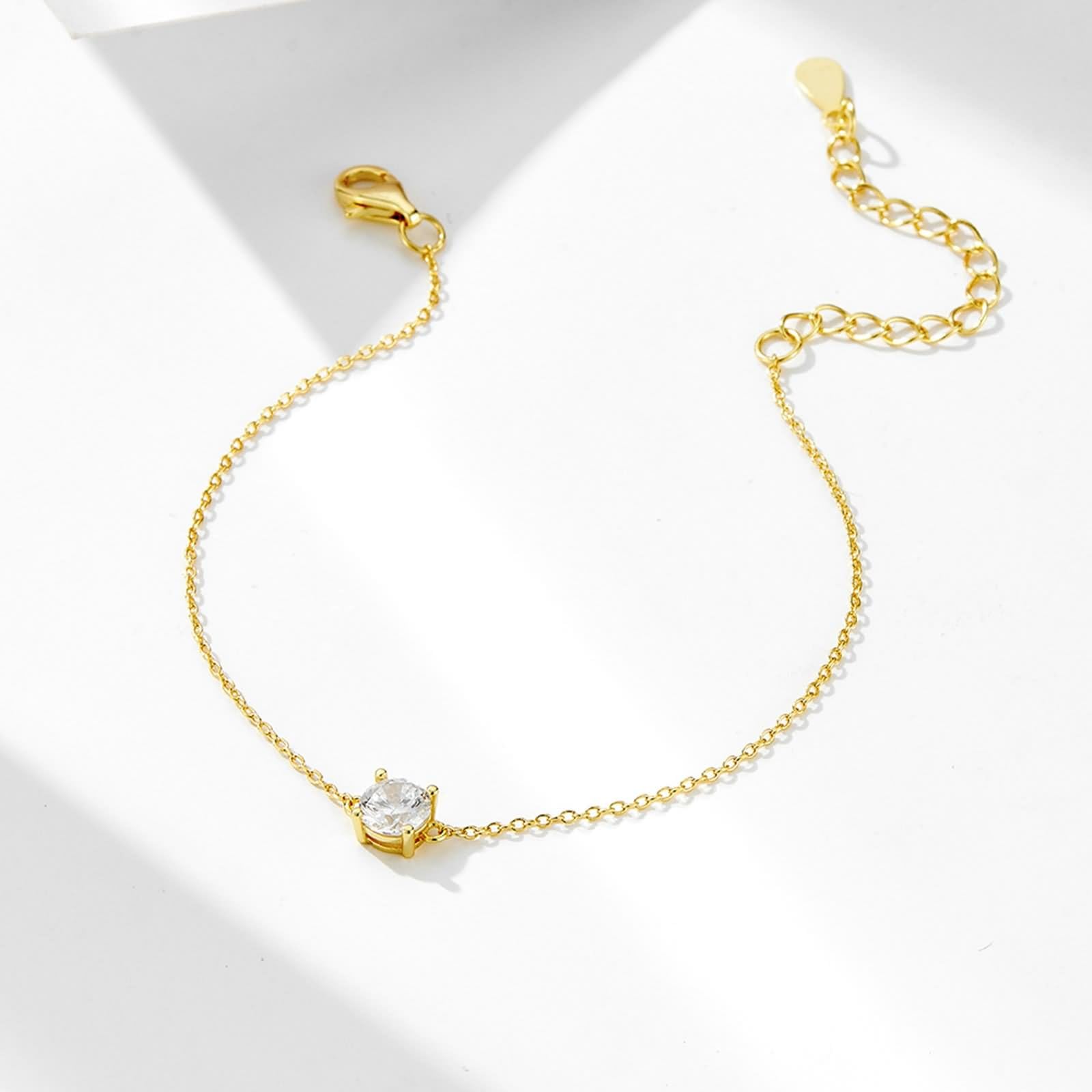 Armbänder Damen, Damen Armband Dünn mit Im Labor Hergestelltem Diamanten Gelbgold Geschenk Beste Freundin