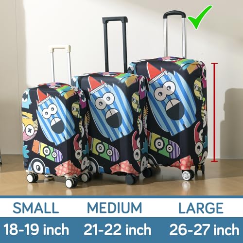 Image of HOKIPO Suitcase Covers for Trolley Suitcase, 220gsm Durable and Washable, Large (26-27inch) - Funny Monsters (AR-6345-D9)