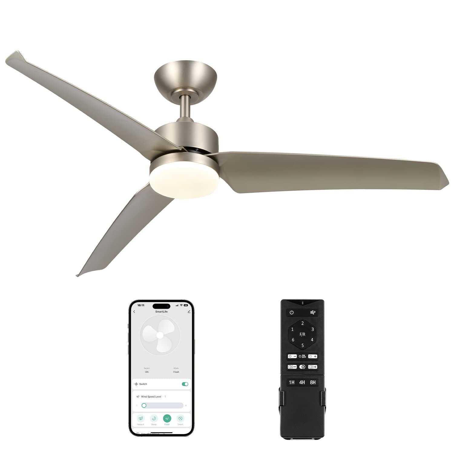 VONLUCE Modern Smart Ceiling Fan with Light and Remote, 52" Ceiling Fan