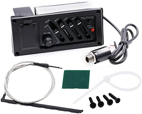 Guitar EQ-7545R 4-Band EQ Equalizer System Acoustic Guitar Preamp Piezo pickup for Cigar Box Guitars Black (FLAT)