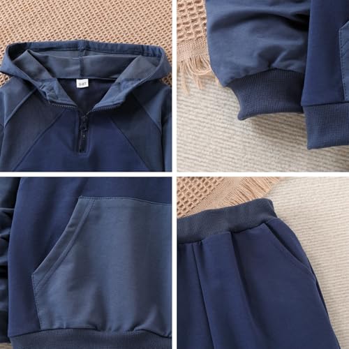 Image of OLMRJKD 5-12Y Boys Clothes 2 Piece Long Sleeve Quarter Zip Hoodie Sweatshirt and Sweatpants Fall Winter Sweatsuit