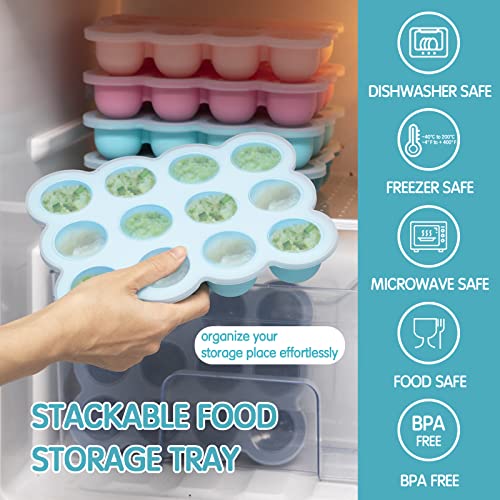Baby Food Storage Container -12 Cup Silicone Baby Food Freezer Tray With Transparent Cover, Food Grade Silicone,Perfect Food Container For Homemade Baby Food,Fruit Purees&Vegetables (Blue) #TOP5