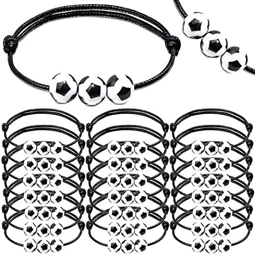 Aoocoeo 30PCs Sport Theme Charm Bracelets with Soccer Baseball Basketball Softball Beads Bracelet Sport Party Favors Adjustable Inspirational Bracelets