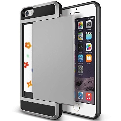 iPhone 6s Case, Anuck iPhone 6 Wallet case [Anti Scratch][Heavy Duty][Card Pocket] Hard Shell Dual Layer Hybrid Rubber Bumper Protective Card Case Cover for Apple iPhone 6 iPhone 6s 4.7 inch - Silver