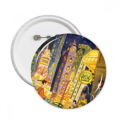 Badge bouton chat ville aquarelle pour personnaliser vos vêtements préférés au quotidien
