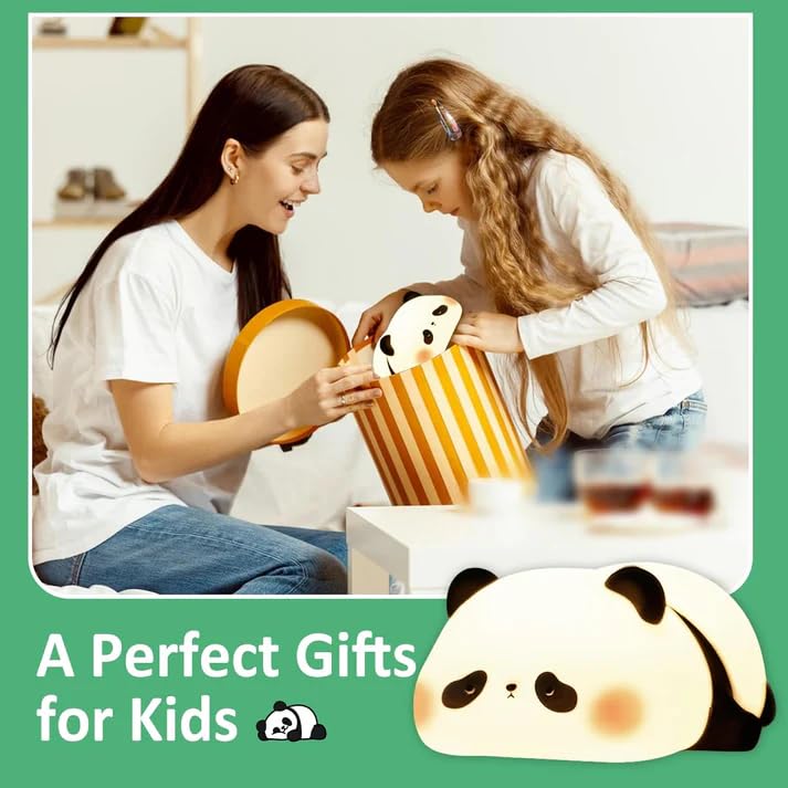 Image of XERGY Cute Sleeping Panda Silicone Night Light - USB Rechargeable, 7 Color Changing, LED Lamp with Tap Control & Timer for Kids, Bedroom, Gifts & Home Decor
