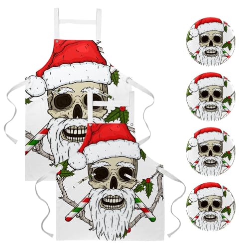 Tablier de cuisine original avec 4 broches et imprimé tête de mort