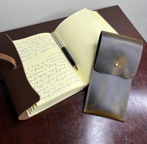 Image of RUSTIC TOWN Leather Pen Case - Handmade Valentines Gift Full-Grain Leather Pen Pencil Holder - Minimalist Pen Protective Sleeve Cover - Elegant & Practical Pencil Pouch for Work & Office
