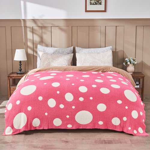 Image of CozeCube Reversible Knit Throw Blanket, Hot Pink White Polka Dot, 60 inchx80 inch