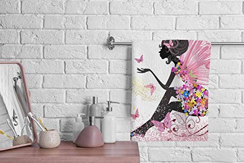 Ofloral Pink Hand Towels Cotton Washcloths,Flower Fairy Girl With Butterfly Comfortable Super-Absorbent Soft Towels For Bathroom Beach Kitchen Spa Gym Yoga Face Towel 15X30 Inch #TOP2