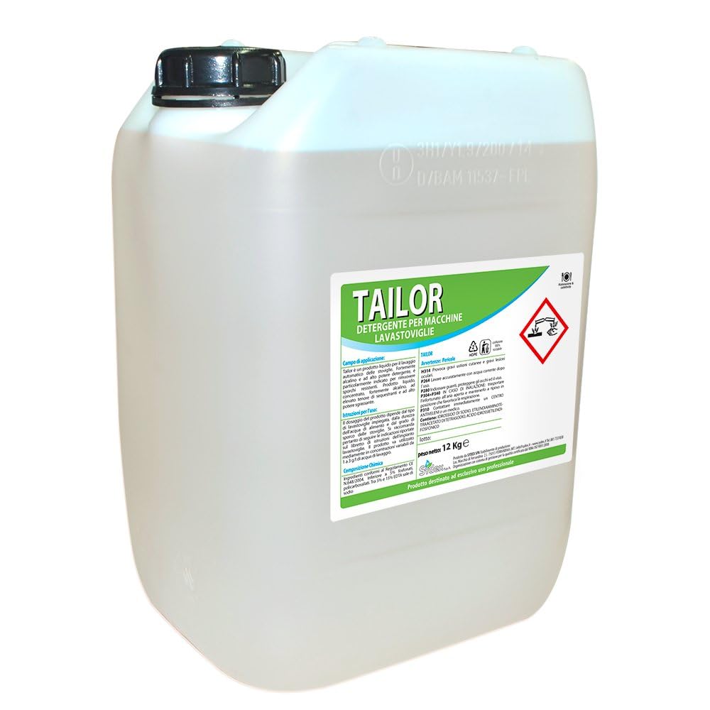 Detergente Lavastoviglie Professionale 12 kg, Detersivo Liquido per Macchine Lavastoviglie, Pulizia Stoviglie, Piatti, Bicchieri e Posate, Formato Tanica per Ristoranti e HO.RE.CA