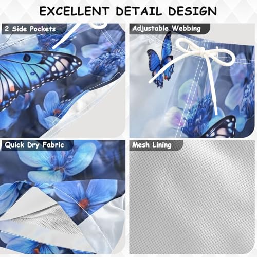 Pigsaly Boys' Swim Board Shorts Flowers Blue Butterfly Boy's Swim Trunks Kids Swimwear M3