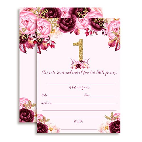 Invitaciones de cumpleaños de princesa con flores y copos de nieve AmandaCreation de 13x18cm