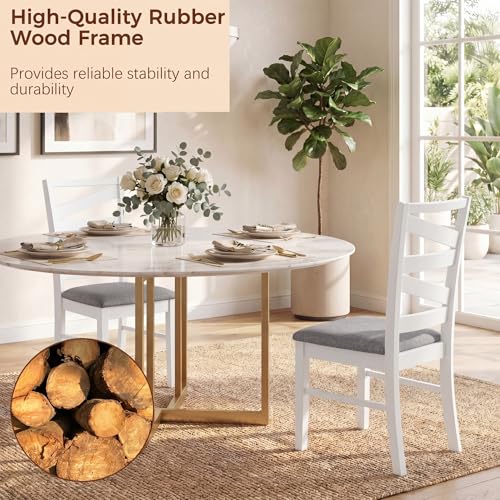 Image of COSTWAY Wooden Dining Chairs Set of 2, Farmhouse Kitchen Side Chair with High Back, Fabric Padded Seat, Armless Chairs for Dining Room, Living Room, Home Kitchen, Restaurant (White & Grey)
