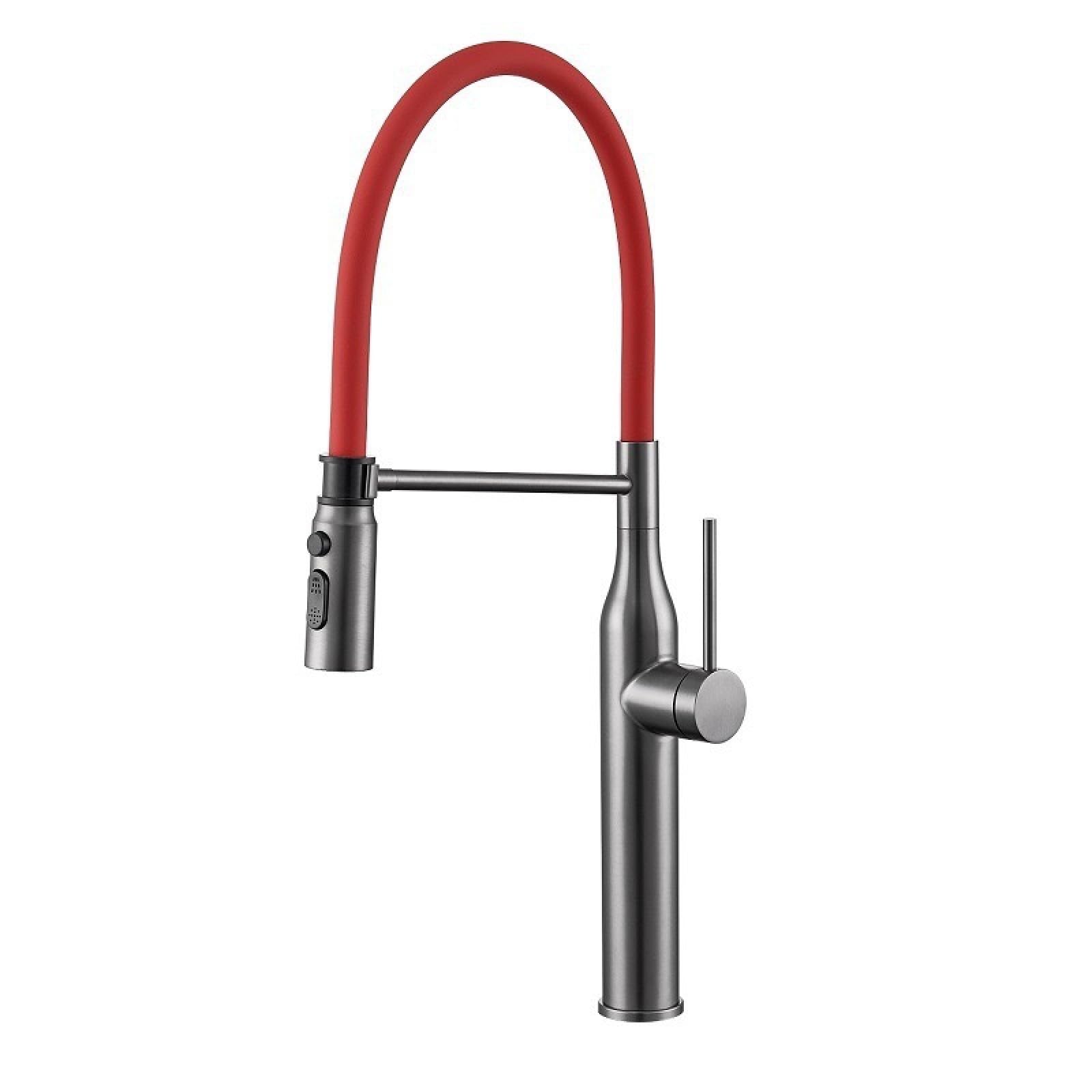 Fanjubei Ash From The Spear And Red Tube Kitchen Magnetic Hot And Cold Pull-Out Rotating Telescopic Sink Faucet, Gunpowder Gray Red Pipe