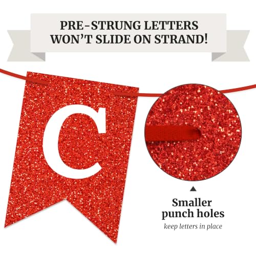 Image of Pre-Strung Congrats Grad Banner - Red Glitter Graduation Party Banner