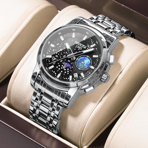 Image of NIBOSI Watches for Man Analog Quartz Classic Square Silver Minimalism Design Men Watches Stainless Steel Band Wrist Watch Day-Date Waterproof