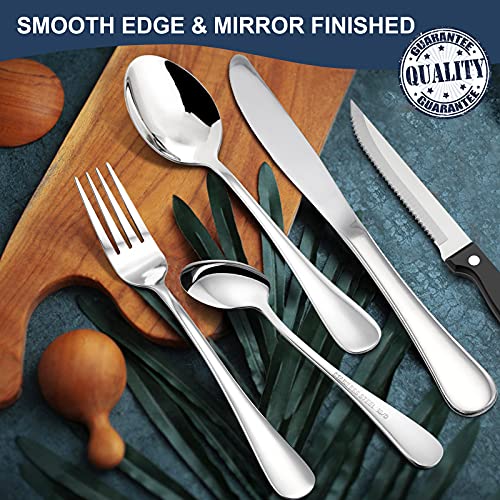 Joyfair 16 Piece Cutlery Sets + 4 Piece Steak Knives, Stainless Steel 20 Piece Silverware Flatware Set with Fork Knife Spoon, Service for 4,Home/Camping/Party, Mirror Finished & Dishwasher Safe - Image 6