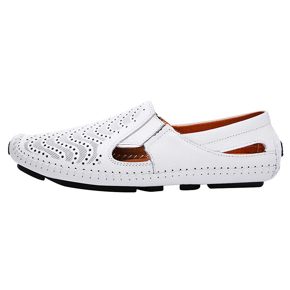 ANUFER Hombres Respirable Piel Genuina Ahuecado Verano Plano Mocasines Ponerse Zapatos de Conducción
