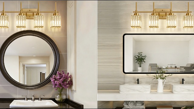 Image of Torondo Modern Crystal Bathroom Vanity Light 4-Lights Brushed Gold Bathroom Light Fixtures Over Mirror Brushed Gold Vanity Lighting Fixtures Square Shade Brass Wall Sconce (Bulbs Not Include)