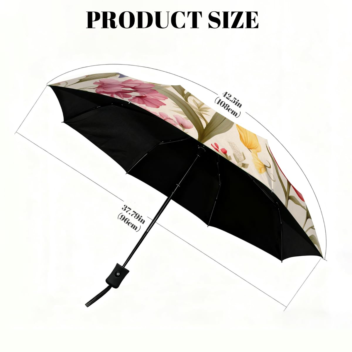 Ombrello pieghevole con motivo floreale ad acquerello ombrello da viaggio compatto antivento impermeabile con protezione UV rivestimento nero leggero 8 coste portatile per pioggia sole