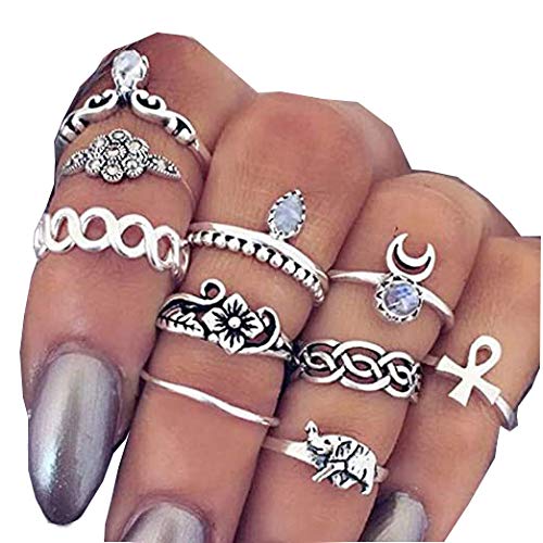 BERYUAN Women 10Pcs Bohemian Knuckle Simple Set Ring Leaf rings Gold Chain Ring Set Vintage Gold Joint Knuckle Ring Set for Women and Girls (GOLD)