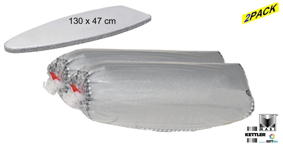 Mabi® 2-902 – 2er Pack KETTtex Alu Bügelbrettbezug – Alu-Gegenbügeleffekt – Stromsparend – Hitzebeständig – Langlebig – Dampfbügelgeeignet – Eingenähtes Elastikband – kein Spannklipp