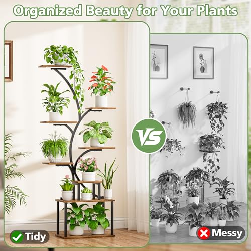 POZILAN Plant Stand Indoor with Grow Light, 8-Tiered Tall Plant Stands for Indoor Plants Multiple, Metal Plant Shelf Display Rack Holder, Flower Stand for Indoor Plants, Living Room, Garden, Patio