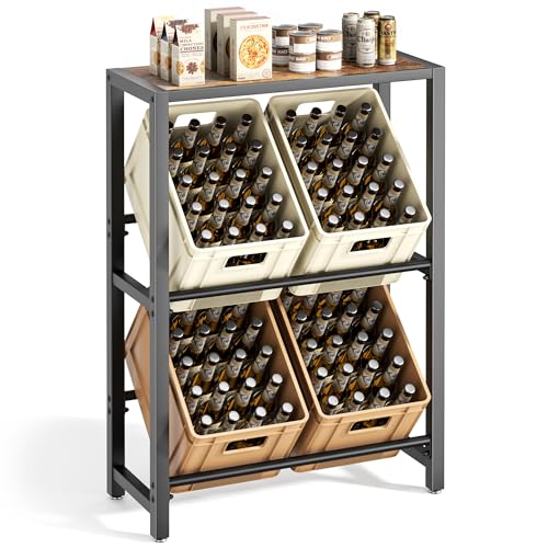 pickpiff 4 Kästen Getränkekistenregal mit Ablage - Schwarz Metall Getränkeregal, Stabil &...