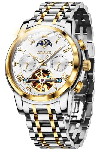 Image of OLEVS Mens Automatic Watches Skeleton Mechanical Self Winding Luxury Fashion Dress Wrist Watch Luminous Waterproof