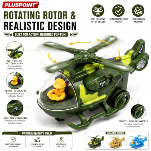 Image of PLUSPOINT Military Police Helicopter Toy for Kids | Friction Powered Push & Go SWAT Chopper | Pretend Play Police Air Rescue Helicopter Vehicle Toy for Boys, Girls & Toddlers