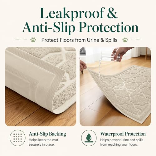 Image of Yimobra Cat Litter Mat, Easy Clean Trapping PVC Mat with Waterproof Backing and Non Slip Bottom, Scatter Control Pad for Litter Box, 24 inchx20 inch, Beige