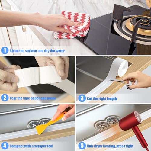 Image of Caulk Strip, 2 Pack 1.5' x 10.5Ft Caulk Strip for Bathtub Self Adhesive Caulk Tape Caulking Sealing Tape for Kitchen Countertop,Sink,Bathroom,Toilet,and Bathtub Floor Wall Edge Protector