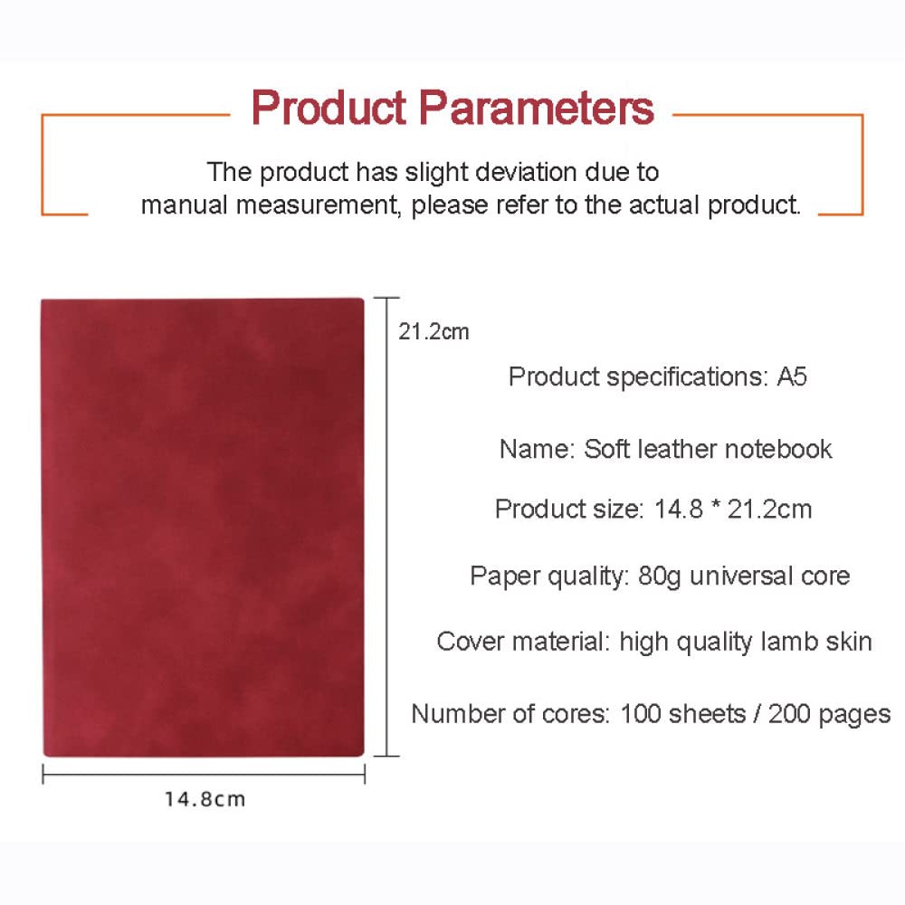 A5 Copertina morbida in pelle Blocco note Planner carino Agenda Settimanale Viaggiatori Quaderno semplice Studente SchooAl Suplies, rosso, 2 pezzi