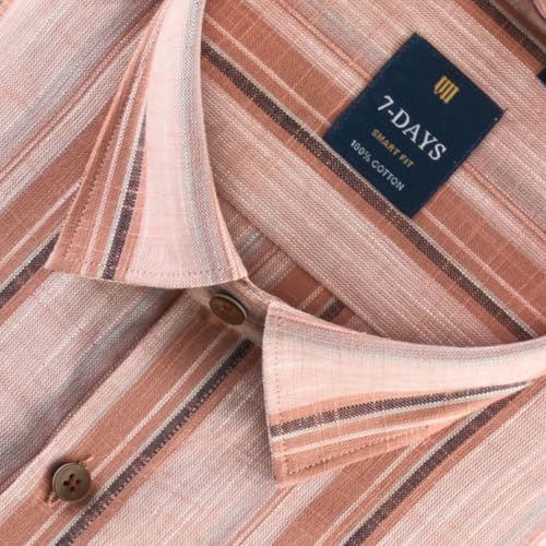 Image of 7-DAYS Men's Premium Striped Shirt - 100% Cotton, Tailored Fit (Between Slim & Regular), Full Sleeve, with Pocket - Smart Office & Casual Look