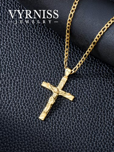 18K Gold Crucifix Necklace for Men 18K Gold Cross Pendant Chain Jesus Cross Necklace Religious Jewelry Christian Gift (Style2)4