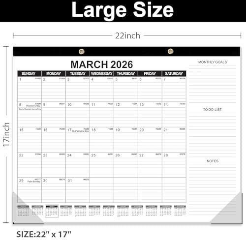 Image of GuassLee Large Desk Calendar 2026,22 inch x 17 inch Desktop Wall Calendar 18 Months Planner Runs from Jan. 2026 to Jun. 2027 with Julian Date To-do & Notes Monthly Goals for School Home Office