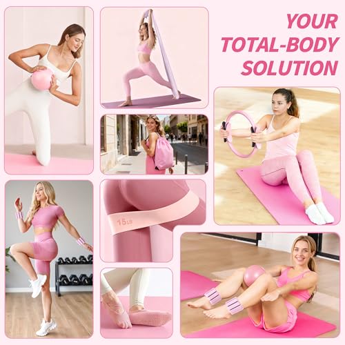 Pilates Kit, Home Pilates Workout Kit for Women, Pilates Equipment with 14.5" Pilates Ring and Ball, Resistance Bands, Ankle Weights, Sliders & Grip Socks Accessories for Starter Home Workouts - Image 3