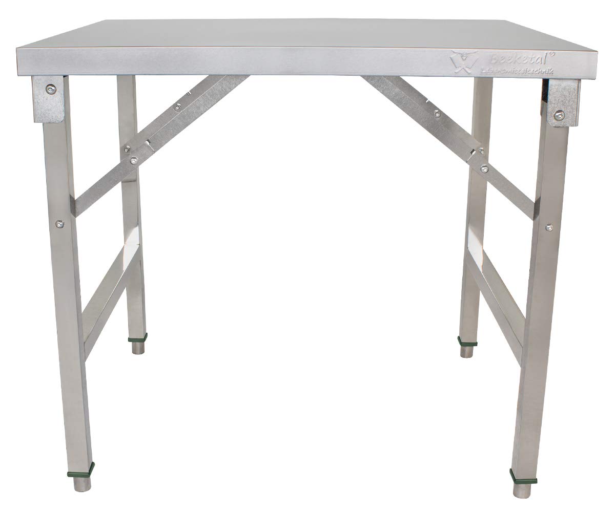 Beeketal 'BA90-70K' Edelstahl Küchen Arbeitstisch klappbar mit 110 kg Tragkraft und justierbaren Stellfüßen, Abmessung Klapptisch aufgebaut (L/B/H): ca. 900 x 690 x 800 mm