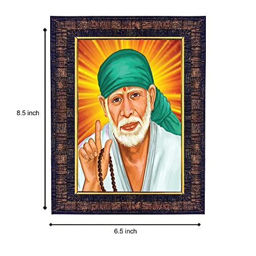 Image of Hawai Shirdi Sai Baba Photo Frame Size-8.5x7 inch | Engineered Wood Wall Hanging Home Decor Religious Frame | SFDI269BLKFRM