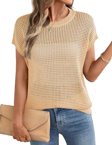 Image of Ivicoer Womens Spring Summer Tops Crochet Cap Sleeve Sweater Hollow Out Beach Vacation Clothes Trendy 2026 Loose Fit