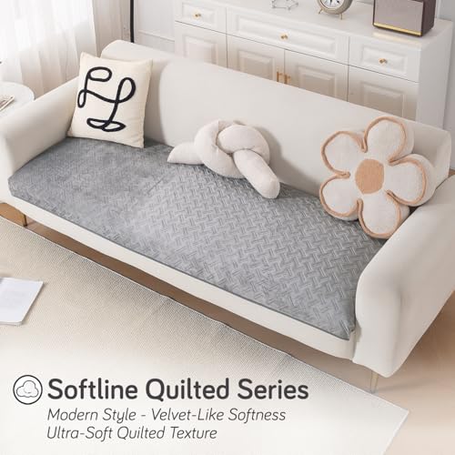 Image of HOKIPO Premium Velvety Quilted Anti-Slip Sofa Cover Mats for L-Shape & 1 /2 /3 Seater Sofa | Make Your Own Sofa Cover Set, 'Softline Quilted Series' 70(W) x 180(L) cm | Arctic Grey (AR-6318-DGRY)