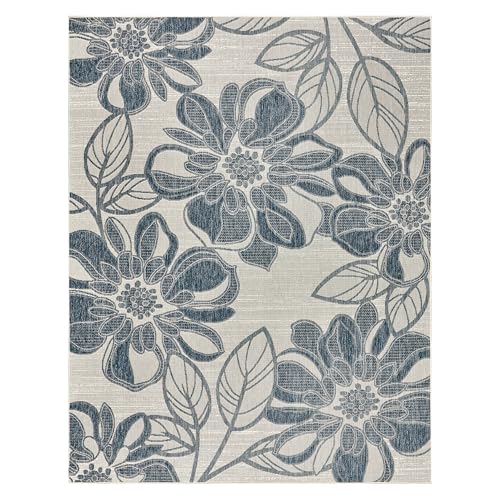Gertmenian Indoor Outdoor Casual Area Rug - 5x7 Standard, Fade Resistant, Ideal for High Traffic in Living Room, Bedroom, Patio - Woodbury Floral, Navy, 28813