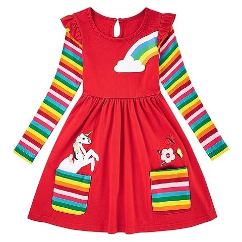SFreeBo Girls Rainbow Long Sleeve Dress Cover