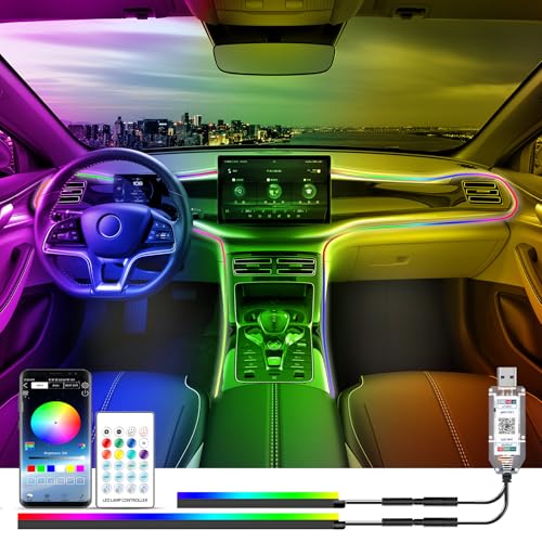 Wilktop Auto Led Innenbeleuchtung mit APP, Regenbogen RGBic 210 Blinkende Modi Auto Innenbeleuchtung, Ambientebeleuchtung Auto mit Fernbedienung, App und Fernsteuerung, USB Auto Led, 5V