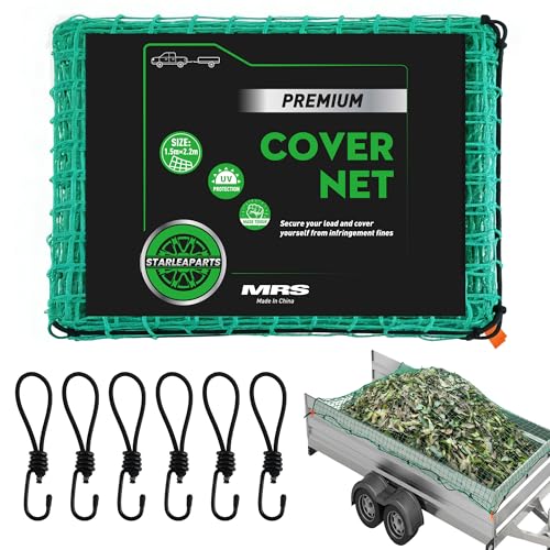 STARLEAPARTS Anhängernetz 1 5x2 2 M Inkl. 6 Spannhaken Eckmarkierungen Verstärktes Gummiseil 780N Transportnetz zur Ladungssicherung PKW Zubehör Gepäcknetz Grün
